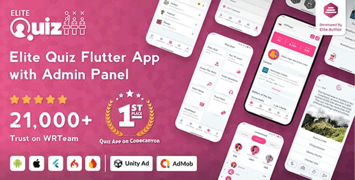 Elite Quiz – Trivia Quiz – Quiz Game – Flutter Full App + Admin Panel