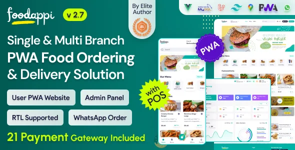 FoodAppi - PWA Food Delivery System and WhatsApp Menu Ordering with Admin Panel | Restaurant POS