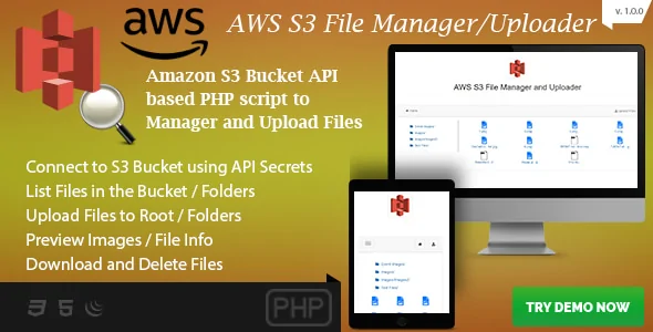 AWS S3 File Manager and Uploader - S3 Bucket API based PHP Script